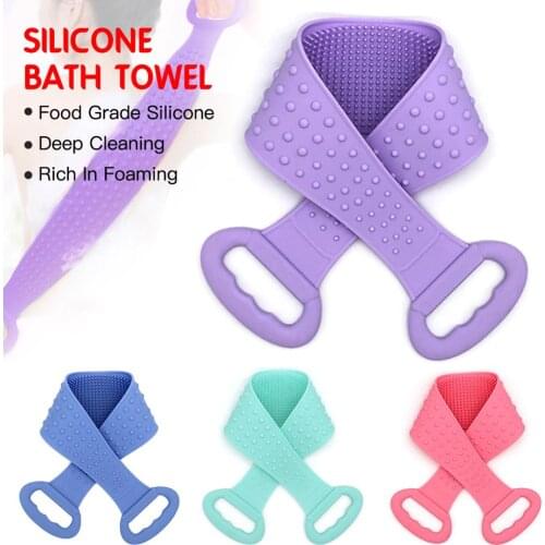 Long Back Towel Rubbing Bath Brush Sided Scrubber Silicone Scrub Body Skin Care Rubbing Exfoliate Home Bathroom Shower Washing