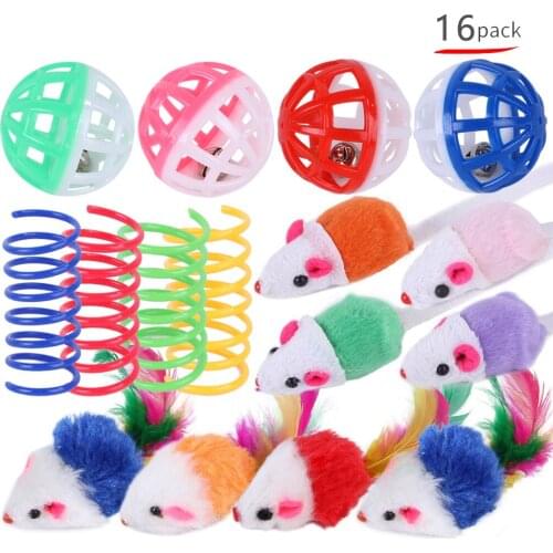 Cat Toy Set Bouncing Bell Ball Toy Mouse Cage Fleece Toys Plastic Artificial Colorful Cat Teaser Toy Pet Supplies