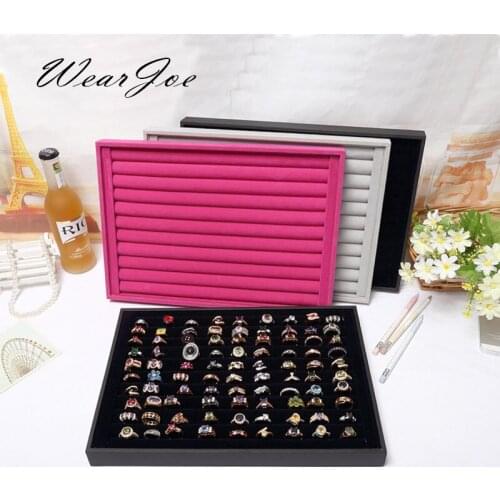 Classic Quality Large Size Ring Storage Wooden Flat Tray Organizer Velvet Protective Carrying Case Earring Display Stand Holder