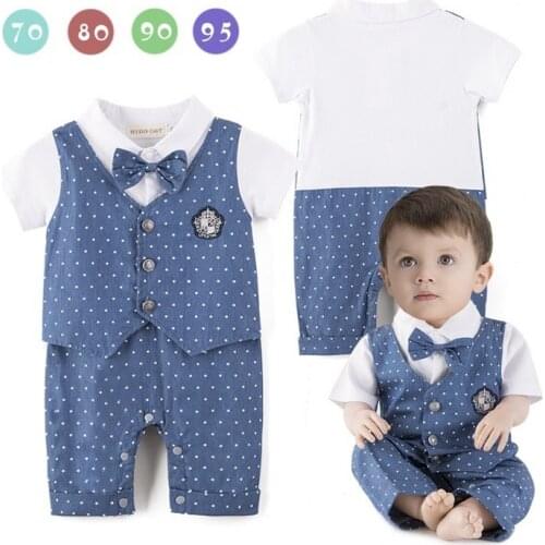 Blue Dot Baby Boys Rompers Tuxedo Gentleman Costume Baby Jumpsuits Jacket Vest Cotton Boy Clothes Outfits Newborn Evening Dress