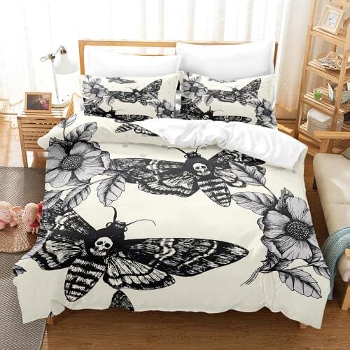 Black Death Moth Bedding Set Gothic Skull Duvet Cover Set Butterfly Bedclothes 2/3pcs Moon Stars Luxury Design Home Textile Sets