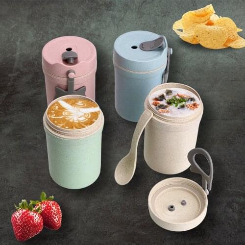Wheat Straw Food Container 330ml Breakfast Cup Soup Box Sealed Portable Kids Lunchbox Leakproof Meal Prep Bento Box