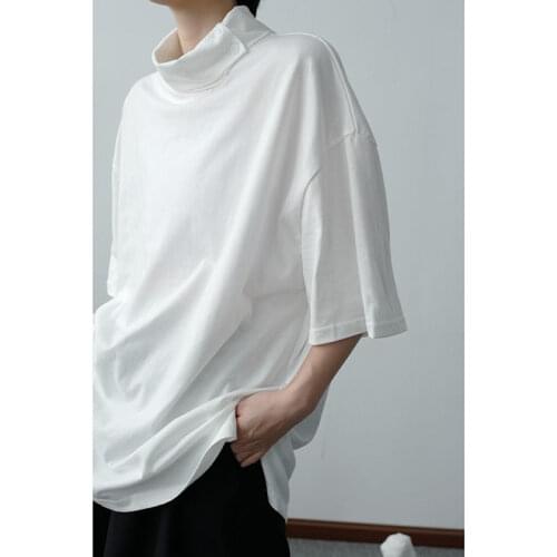 Korean Stand Collar T Shirt Mens Fashion Cotton Casual Short-sleeved T-shirt Men Streetwear Loose Pullover Tshirt Mens Tops