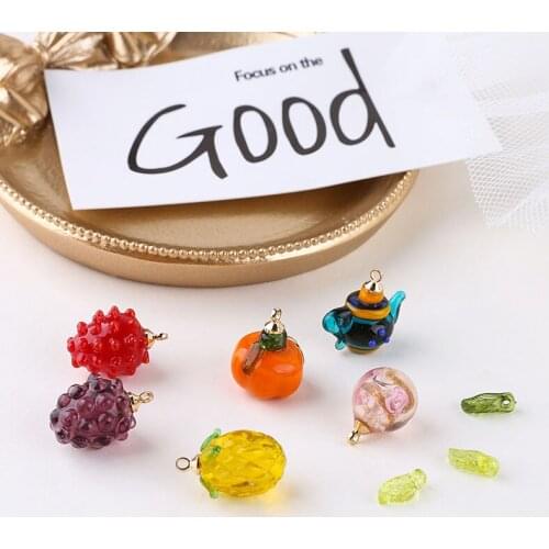 Summer fruit Strawberry/pineapple/pumpkin shape fashion copper/glass charms diy jewelry earrings/necklace pendant accessory