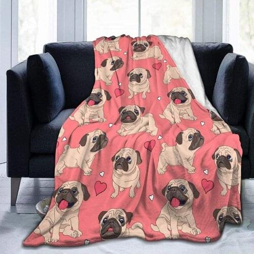 Microfleece Throw Blanket Cartoon Pugs Puppies Throw Blanket for Couch Soft Lightweight Plush Warm Blankets Perfect for Bed Sofa