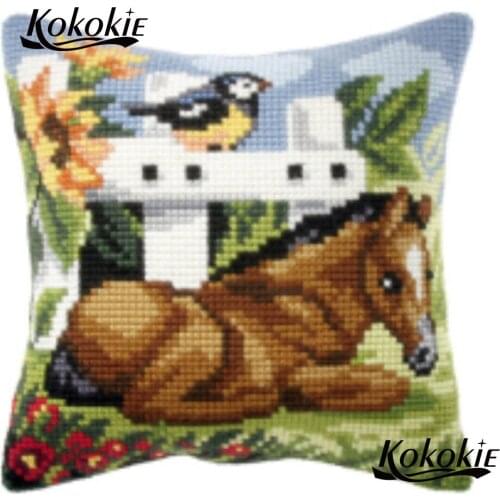 Handmade pillowcase accessories sets cross stitch set sales horse printing throw pillow handicraft Embroider Needlework kits