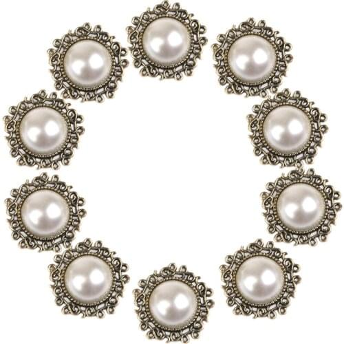 New Hot Sale 10pcs Round Pearl Button Flatback Embellishment Wedding Scrapbooking Decoration
