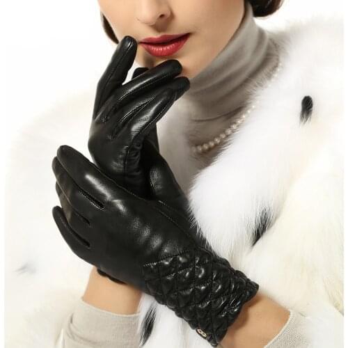 Real Leather Gloves Female Autumn Winter Warm Thicken High Quality Sheepskin Womans Gloves Fashion Elegant EL005NC-1