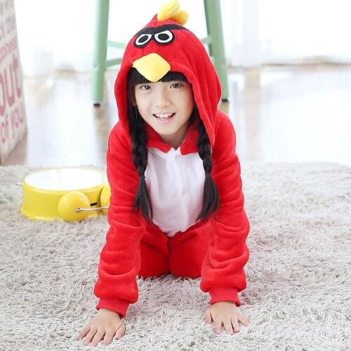 Boy Girl Children Bird Red Pajamas Set Flannel Kids Animal Cartoon Cosplay Hooded Pijama infantil Kigurumi Sleepwear