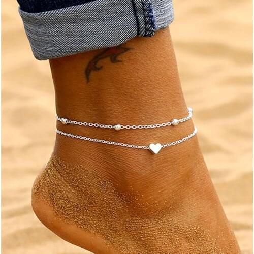 Beach Gold Color Anklet Love Heart Ankle Bracelet Double Layer Chain Anklet Anklets For Women Foot Jewelry Wholesale