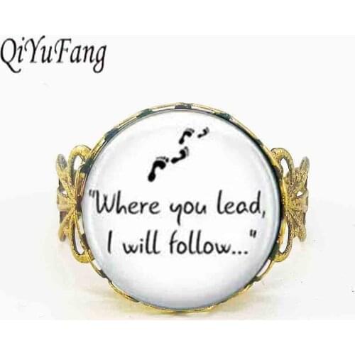 QiYuFang Ring Gilmore Girls "Where you lead" chain leather ring womens bohemian 1pcs/lot vintage bronze jewelry