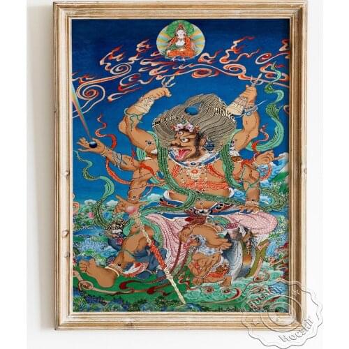 Tibetan Thangka Painting Exquisite Poster, Buddha Portrait Religion Art Prints, Vajrapani Tibetan Buddhist Temple Decoration