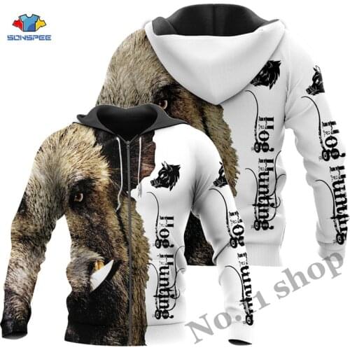 Men Harajuku Hunting Animal Boar Bow Hunter 3D Print Hoodie Sweatshirt Zipper Women Pullover Streetwear Jacket Tracksuit Coat