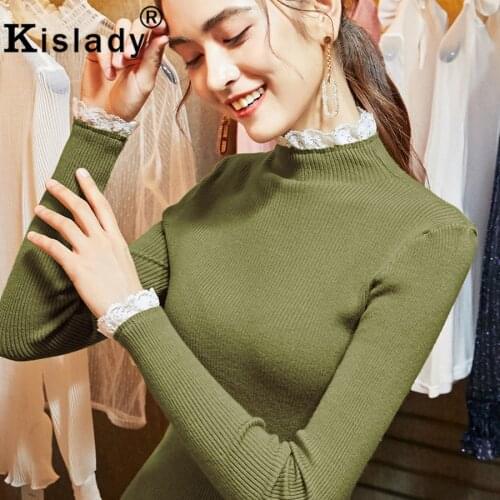 2020 Spring Fall Womens Tops Sexy Lace Turtleneck Long Sleeve Gothic Shirt Slim Harajuku OL Plus Size Korean Fashion Clothing