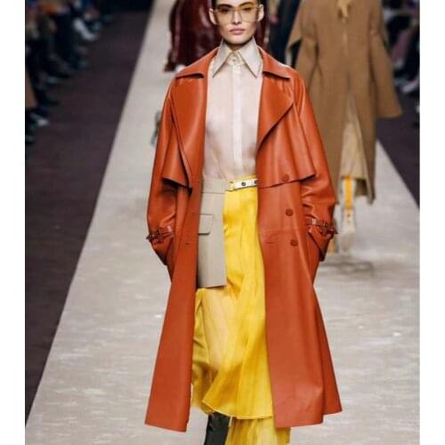 New Spring WomenCoat brand 2021 Genuine Leather Jacket High Quality Long Clothes Turn-Down Collar Import Natural Real Sheepskin