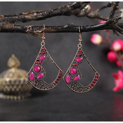 Ethnic Egypt Sector Bronze Women Wedding Earrings Vintage Corful Stone Dangle Earrings Brincos Jewelry Ethnic Earrings For Women