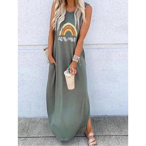 Womens new spring / summer 2020 hot print dress round neck short sleeve loose medium length plus size dress