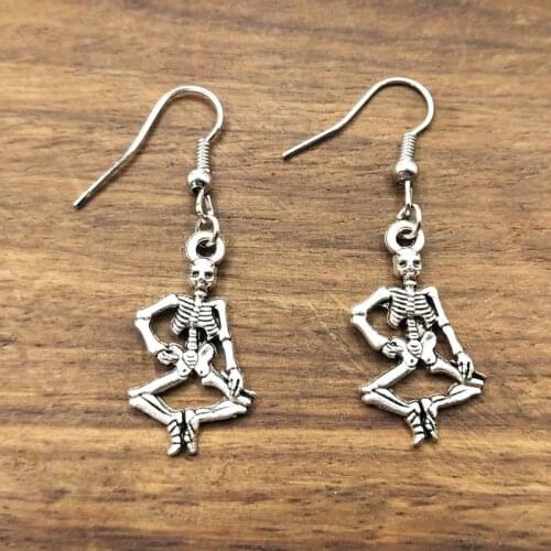 1pair Tibetan Silver Halloween Skeleton Dangle Drop Earrings Handmade DIY Jewelry
