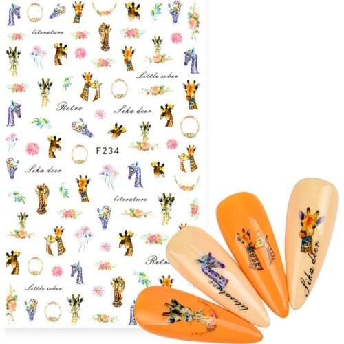 1pcs Cartoon 3D Nail Stickers Red Cute Fly Birds giraffe ladybug Hedgehog Pattern Adhesive DIY Manicure Tips Nail Art Decal