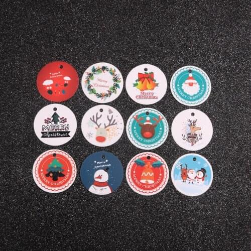 100Pcs/Lot 3.5cm Round Label Paper Tag Christmas Jewelry Tags Hanging Gift Wrapping Cards DIY Crafts Navidad Party Supplies