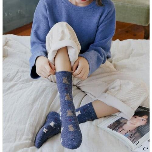 3 Pairs Pack Retro Cute Anime Cats Printed Wool Winter Warm Socks