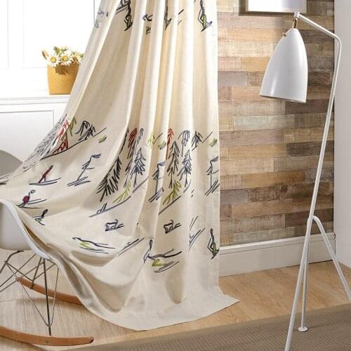 American Curtain Simple Modern Cotton Embroidered Semi Blackout Curtains for Living Room Bedroom
