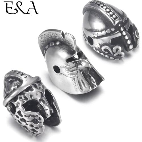 4pcs Stainless Steel Roman Warrior Helmet Viking Animal Bead Charm 2mm Hole for Beaded Bracelet Jewelry Making Metal Accessories