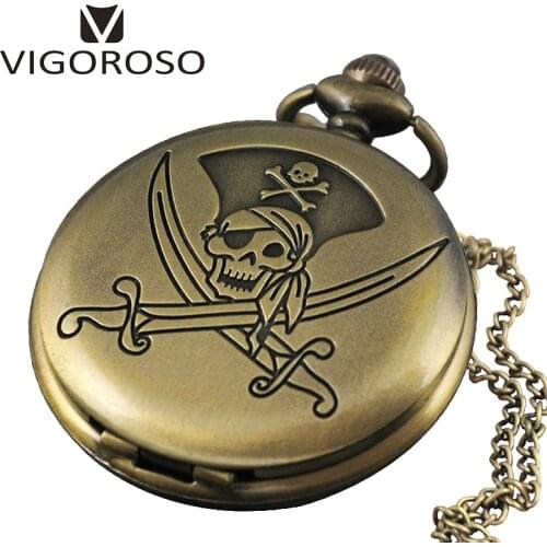 Antique Quartz Pocket Watch Vintage Retro Bronze Skull One Piece Clock Pendent Necklace Mens Womens Watches Gift