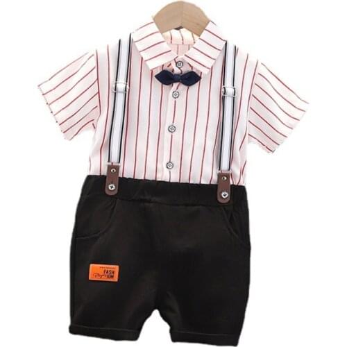 New Fashion Summer Baby Boys Clothes Suit Children Cotton Shirt Strap Shorts 2Pcs/Sets Toddler Gentleman Costume Kids Tracksuits