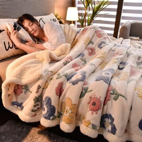 Double Layer Blanket Thick Man-made Lamb Wool Winter Nap Covering Coral Fleece Warm Flannel Duvet Cover Quilt Cozy Comfortable