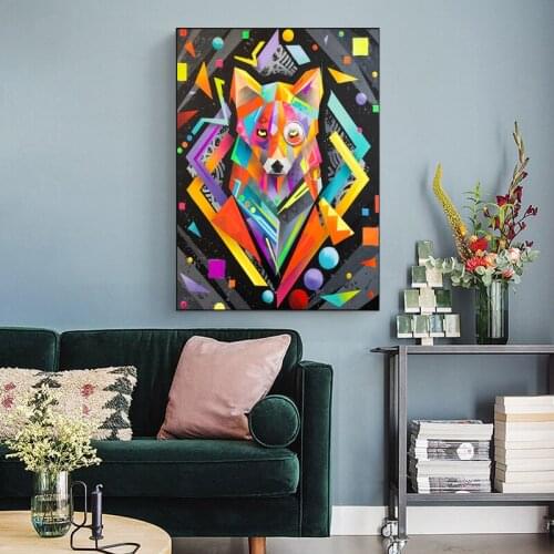 Geometry Dog Fox Wolf Glasses Art Canvas Print Painting Abstract Animals Wall Picture Morden Living Room Home Decoration Poster