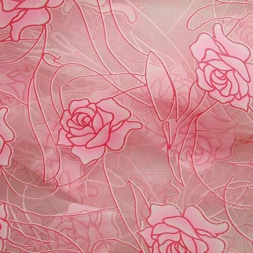 By meter print Pink Rose with silver shine sparkles soft Organza 60inch width for wedding party curtain