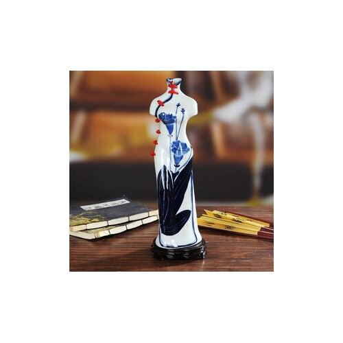 CHINESE STYLE CERAMIC BLUE AND WHITE PORCELAIN VASE BEAUTY CHEONGSAM FIGURE FLOWER VASE LIVING ROOM COFFEE TABLE HOME DECORATION