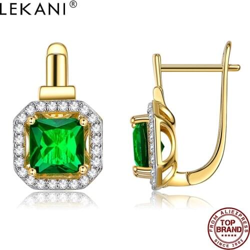 LEKANI Gold Plated Earrings For Women Geometric Square 5A Cubic Zirconia Stud Earring Fashion Jewelry Elegant Female Party Gift