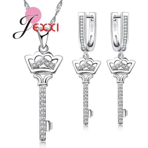New Limited Wedding Austria Crystal 925 Sterling Silver Jewelry Sets Key Pendants Necklaces Dangle Earring Women Set