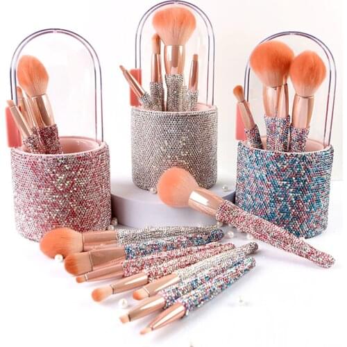 New High-end Diamond Makeup Brush Set 8pcs Barreled With Rhinestone Eyeshadow Loose Powder Brushes Beauty Tools