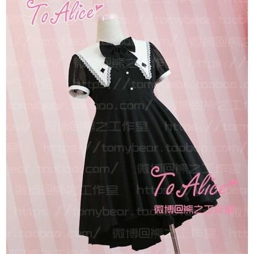 New Design Cute Girls spade Magician Cool Irregulare Hem Black Dress Summer Short Sleeve Diamond Embroidery Lolita Dress