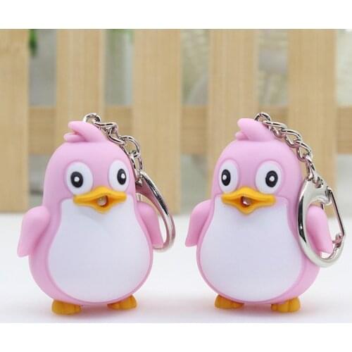New Cute Penguin Keyring LED Torch With Sound Light Keyfob Kids Toy Gift Fun Animal Keyholder Fashlight Keychain