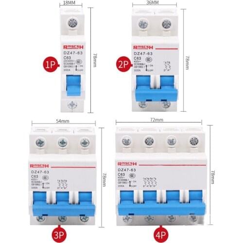 NXB-63 DZ47 10A 16A 20A 25A 32A 40A 50A 63A C45 House MCB with Indication Mini Circuit Breaker 1p 2p 3p 4p