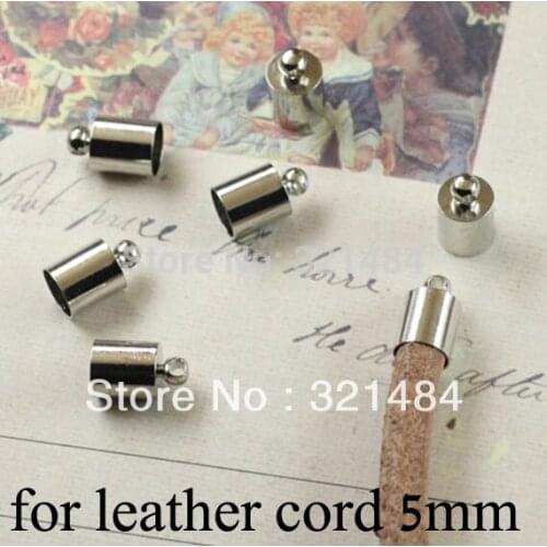FREE SHIP 1000pc Dull silver plated/Rhodium plated crimp tips cord end caps for leather cord 5mm