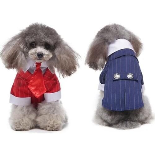Pet Clothes Dog Striped Suit For Small Medium Large Dog Puppy Shirt with Removable Bow Tie Formal Outfit Wedding Party Costume