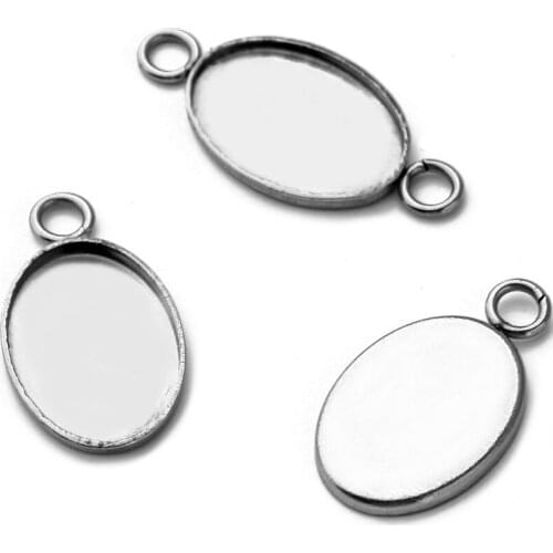 10x14mm Stainless Steel Cameo Cabochon Bezel Base Oval tray with Loops Pendant Hanging Dangle Earrings Supplies Findings DIY
