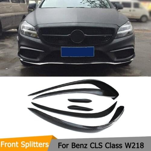 For CLS W218 Front Lip Splitters 6pcs black Carbon For Benz CLS-Class CLS350 CLS400 Front Lip Bumper Splitter Wing Spoiler 15-16