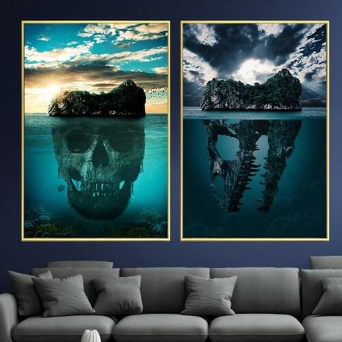 Canvas Poster HD Skeleton Mountain in the Sea Landscape Paintings Hoom Decor living room wall Light luxury Modern art painting
