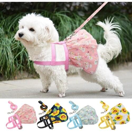 Small Puppy Dog Cat Clothes Harness Leash Adjustable Floral Printed Pet Harness Vest Dress For Small Medium Dogs Cats Chihuahua