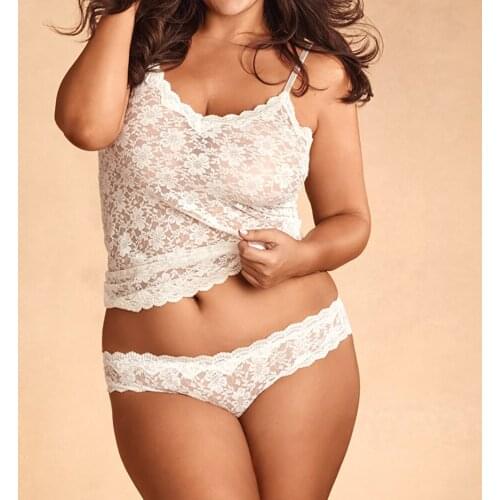 Sexy Underwear Set Flower Lace Porno Lingerie Plus Size Women See Through Babydolls Camisole Briefs Pajamas Set Erotic Lencerie