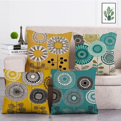 Blue single flower and butterfly Printed Cushion Cover Linen Throw Pillow Car Home Decoration Decorative Pillowcase T476