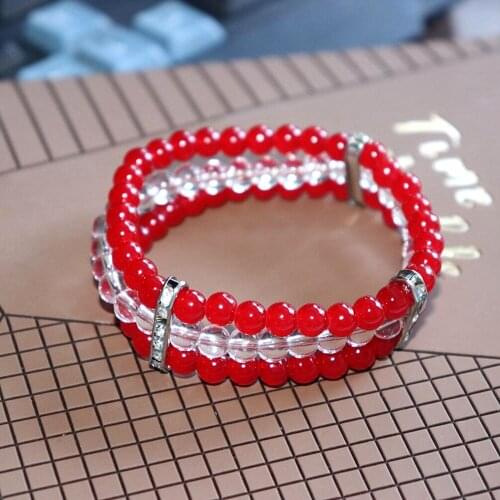 Handmade Stretch White Red Glass Bead Layers Bracelets Sorority Fraternity Sign Gift Jewelry