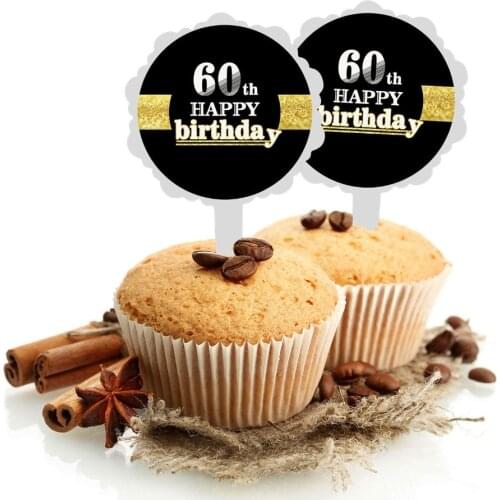 6PCS Black Gold 18/21/30/40/50/60 Years Old Cake Topper for Anniversary Birthday Party Supplies Dessert table Cake Decoration