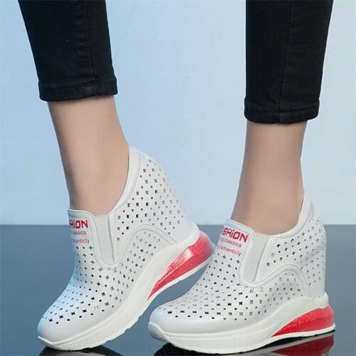 Breathable Platform Pumps Shoes Women Genuine Leather Wedges High Heel Ankle Boots Female Round Toe Fashion Sneakers Casual Shoe